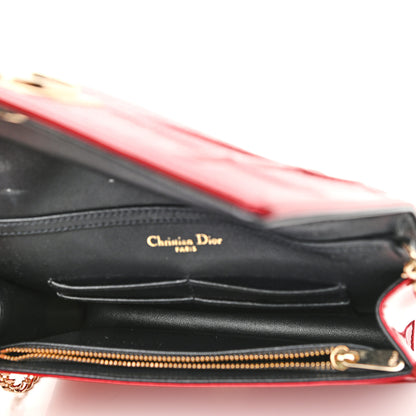 Christian Dior Metallic Patent Micro-Cannage Diorama Wallet on Chain Pouch Red 5 of 10