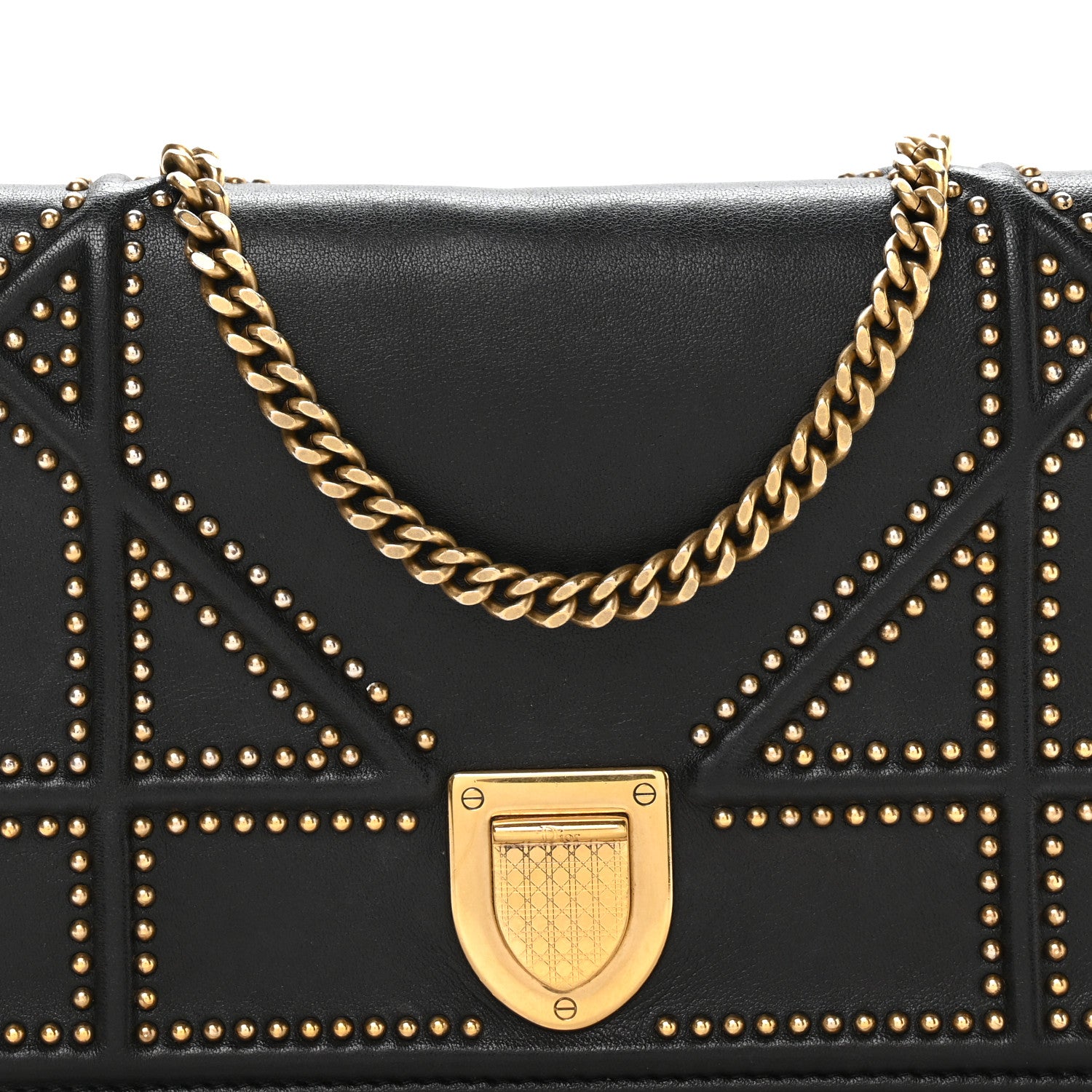 Christian Dior Calfskin Studded Diorama Wallet on Chain Pouch