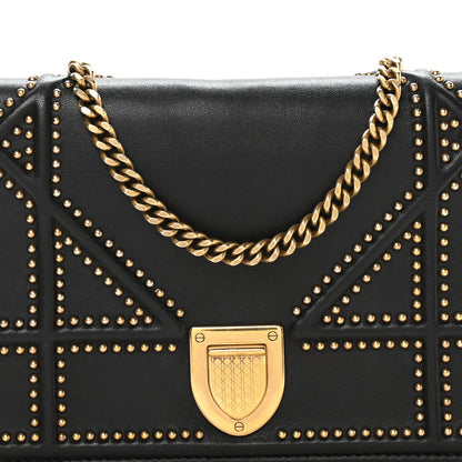 Christian Dior Calfskin Studded Diorama Wallet on Chain Pouch Black 7 of 10