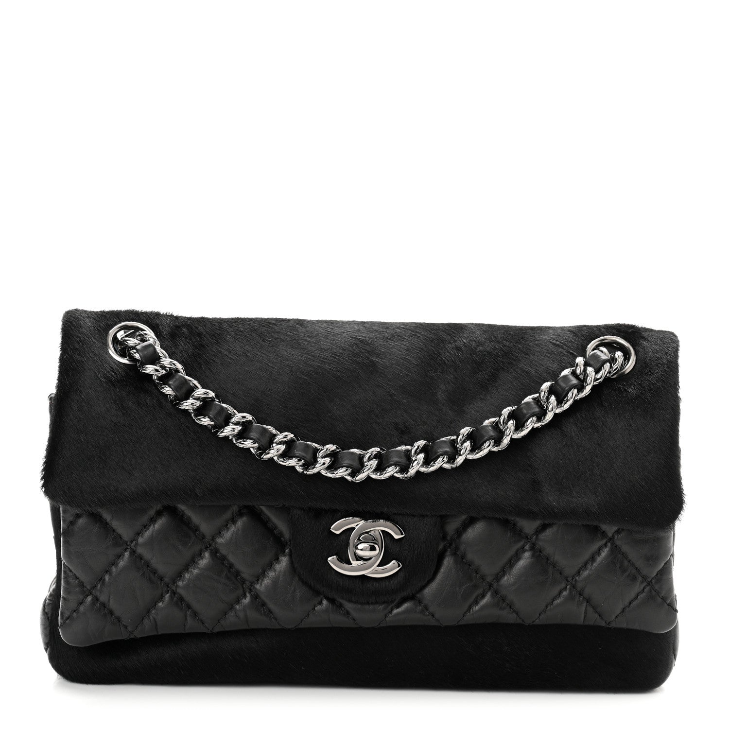Chanel Aged Calfskin Miss Pony Fur Medium Flap Black 1 of 9