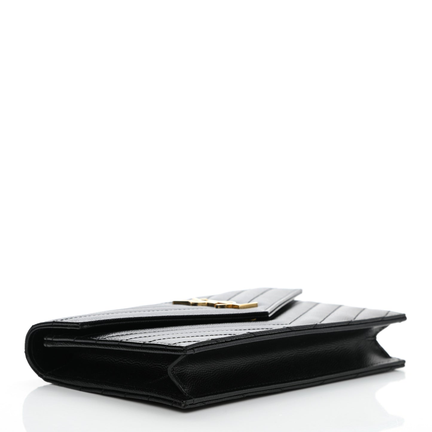 Grain De Poudre Matelasse Chevron Monogram Envelope Chain Wallet Black