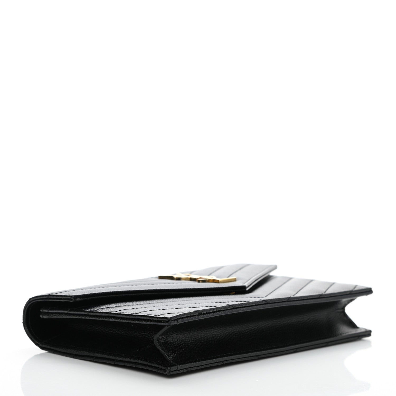 Saint Laurent Grain De Poudre Matelasse Chevron Monogram Envelope Chain Wallet Black 3 of 10