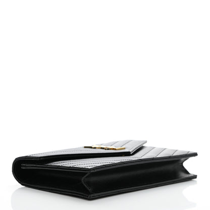 Saint Laurent Grain De Poudre Matelasse Chevron Monogram Envelope Chain Wallet Black 3 of 10