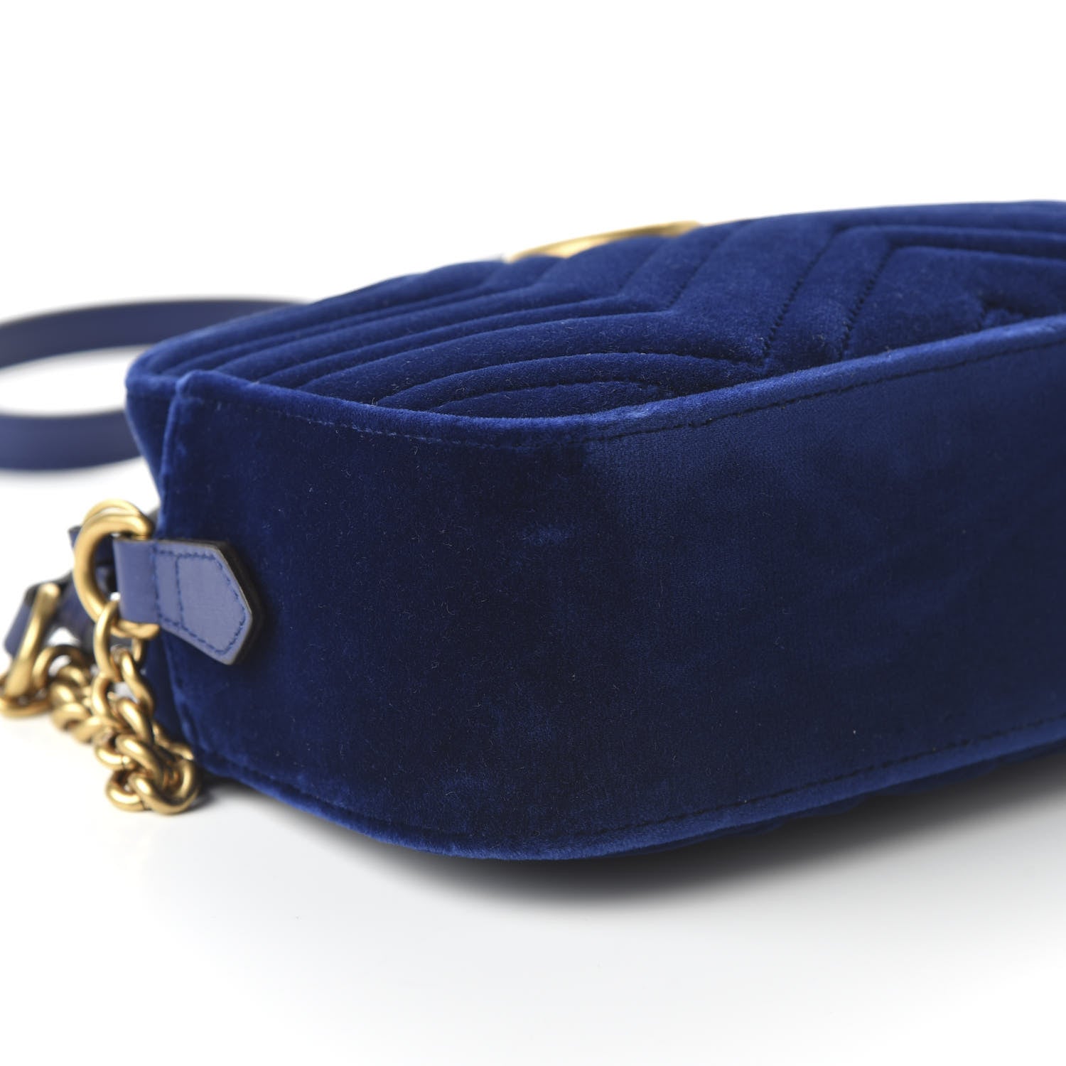 Gucci Velvet Matelasse Small GG Marmont Chain Shoulder Bag Cobalt 10 of 11