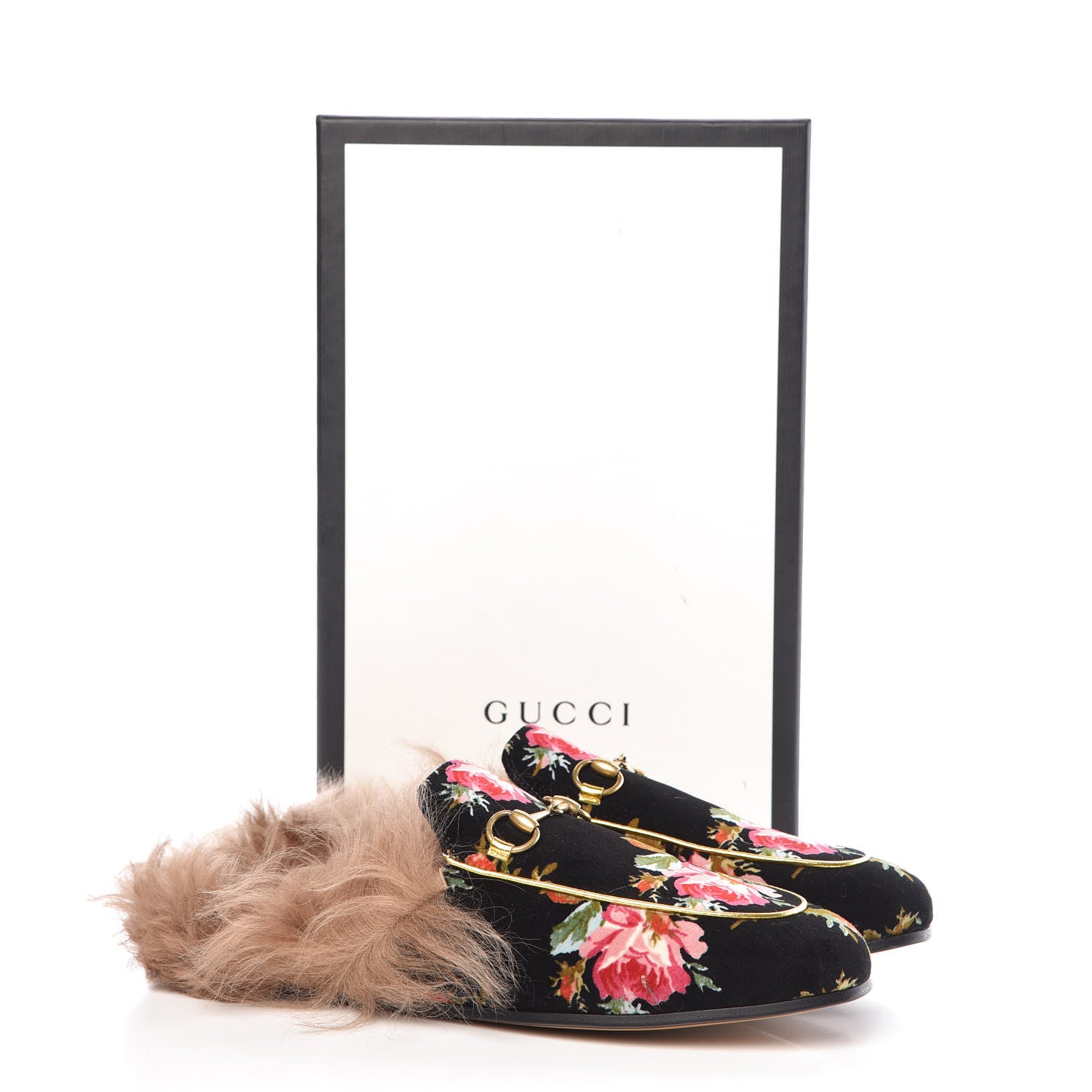 Gucci Velvet Fur Floral Womens Princetown Slippers 38.5 Black 8 of 8