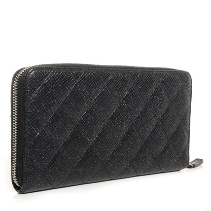 Chanel Glittered Calfskin Quilted Large Gusset Zip Wallet Black 3 of 8