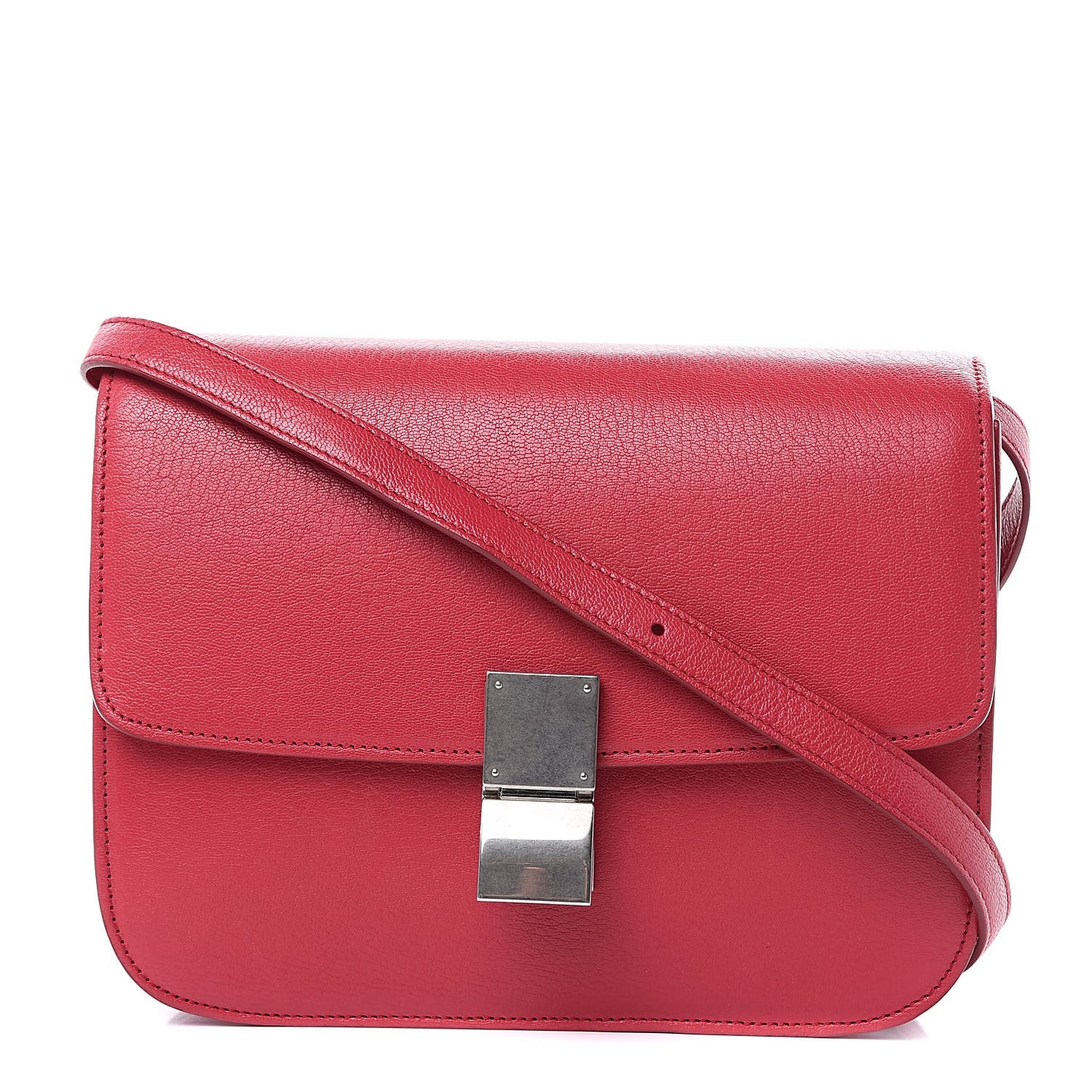 Goatskin Medium Classic Box Flap Bag Dark Pink