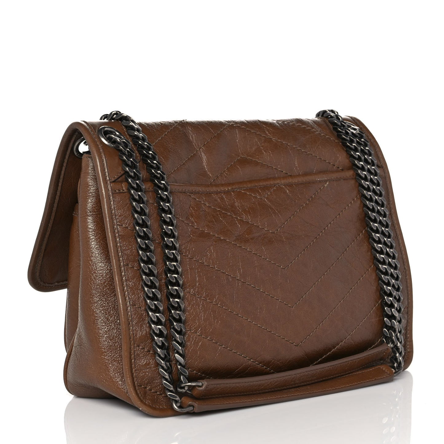 Crinkled Calfskin Matelasse Monogram Medium Niki Chain Satchel Tan Brown