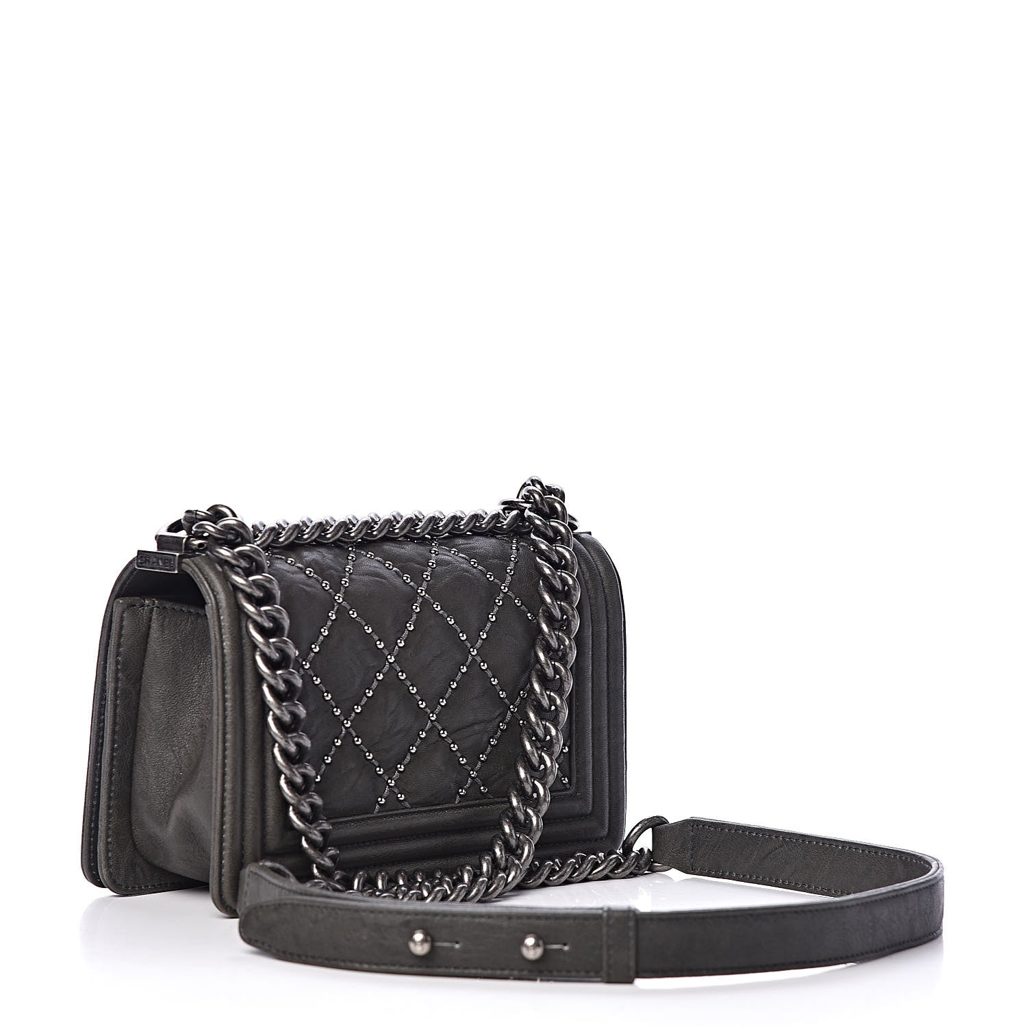 Chanel Crumpled Lambskin Small Studded Boy Flap Dark Gray 3 of 11