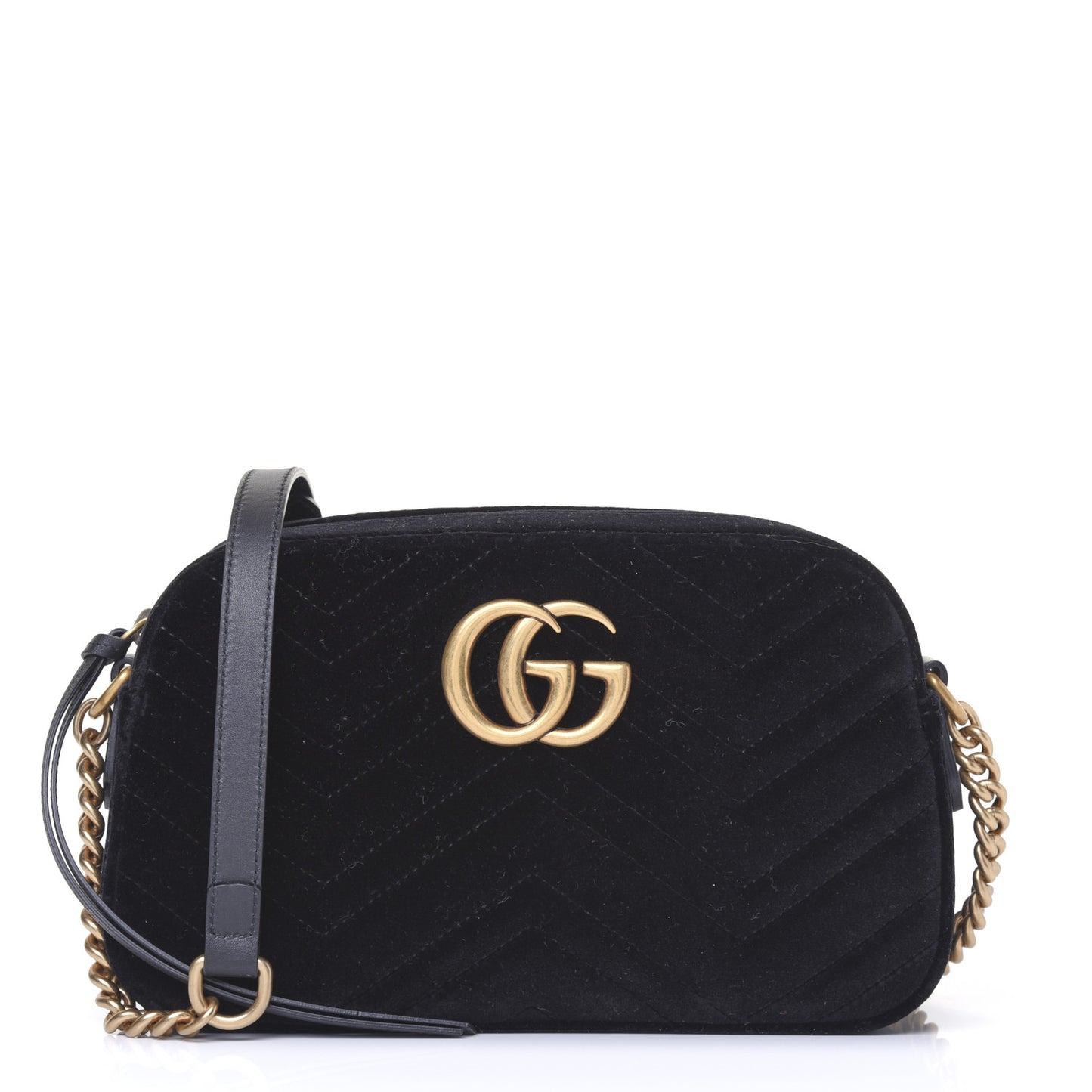 Velvet Matelasse Small GG Marmont Chain Shoulder Bag Black