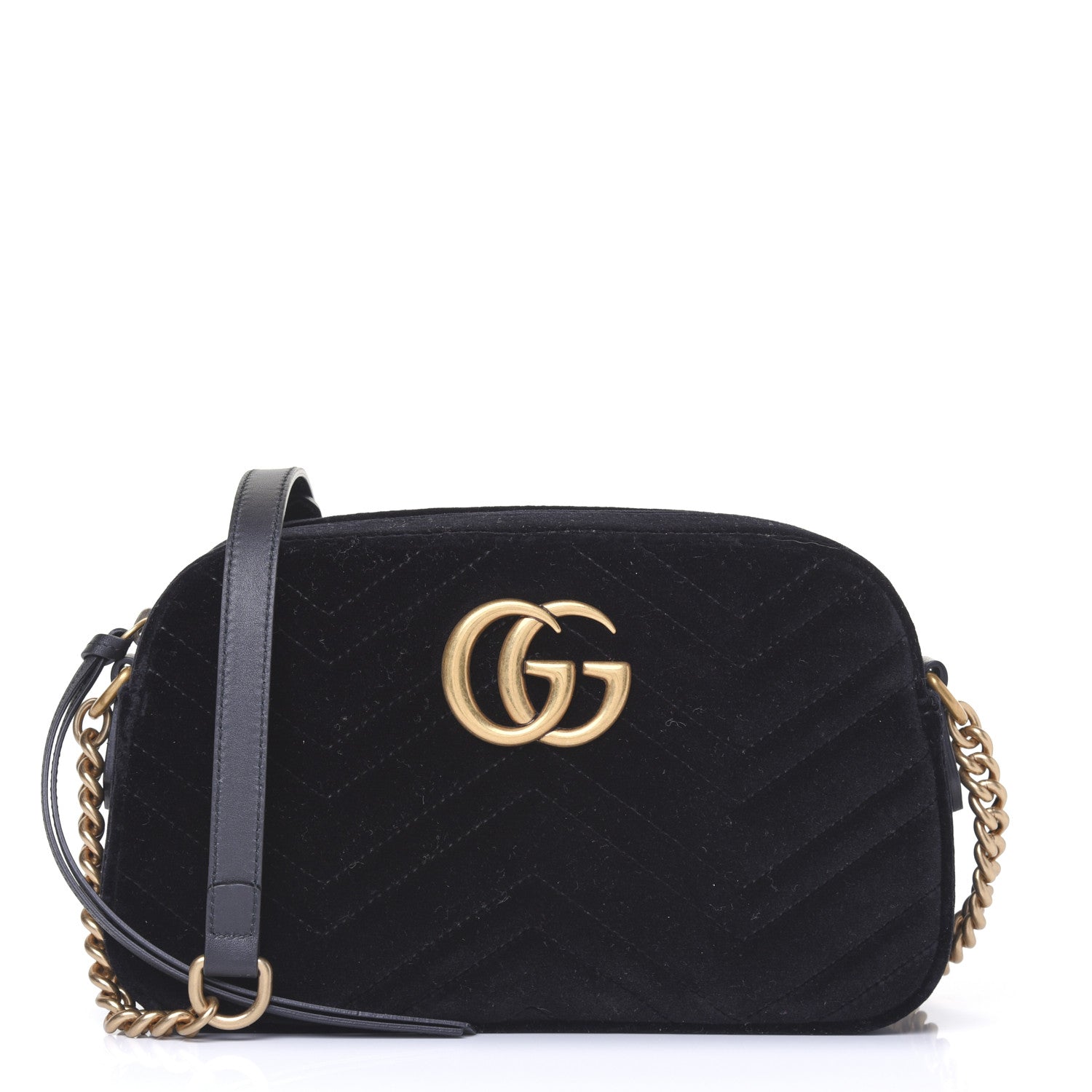 Gucci Velvet Matelasse Small GG Marmont Chain Shoulder Bag Black 1 of 15