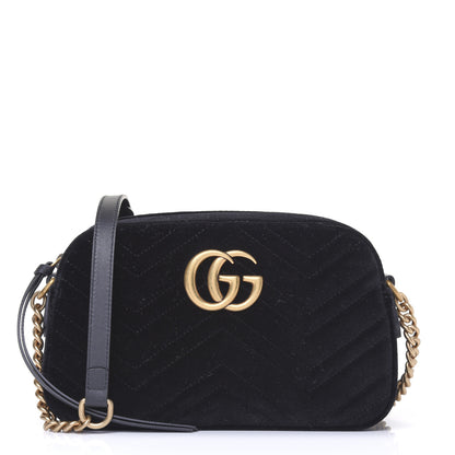 Gucci Velvet Matelasse Small GG Marmont Chain Shoulder Bag Black 1 of 15