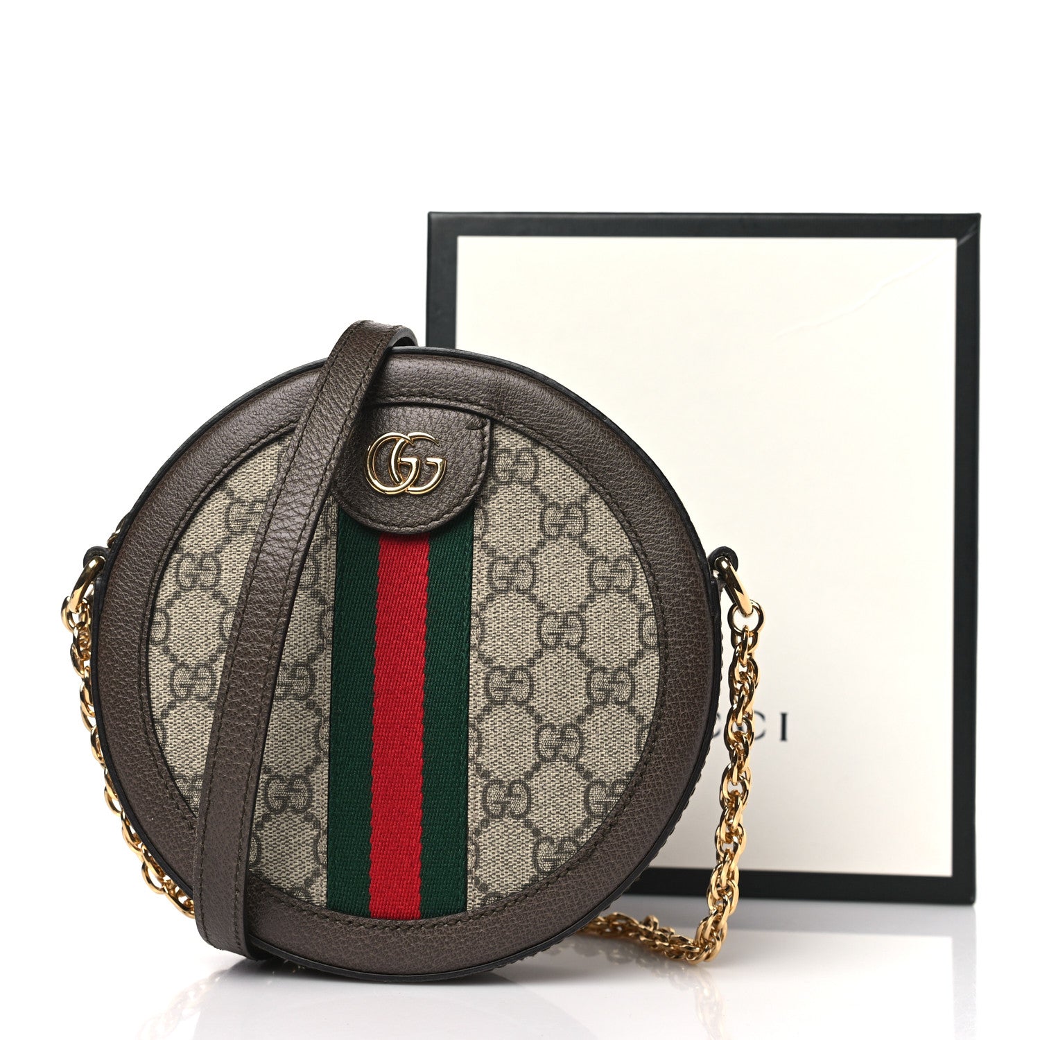 Gucci GG Supreme Monogram Web Mini Ophidia Round Shoulder Bag Brown 10 of 10