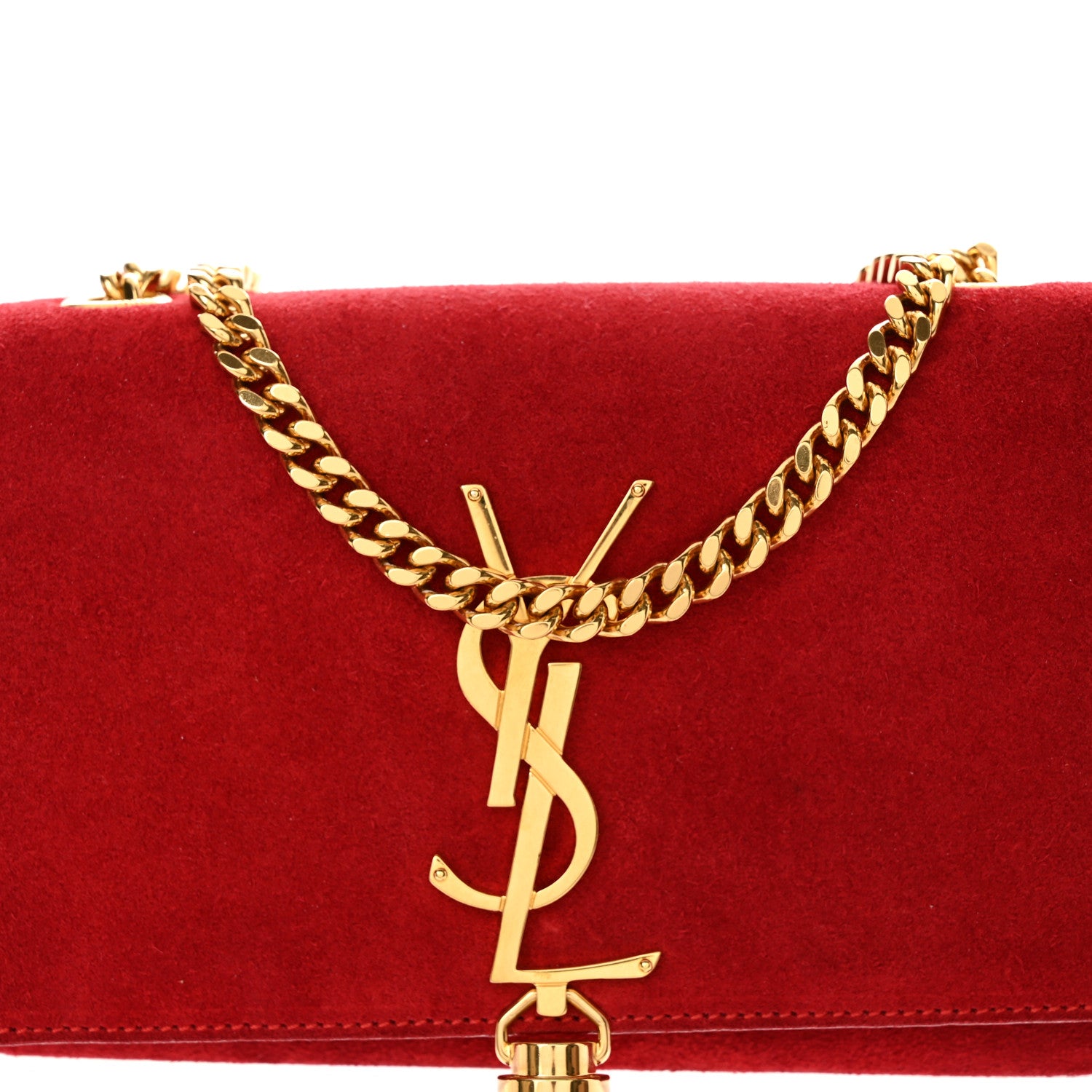 Saint Laurent Suede Small Classic Monogram Kate Tassel Satchel Red 9 of 12