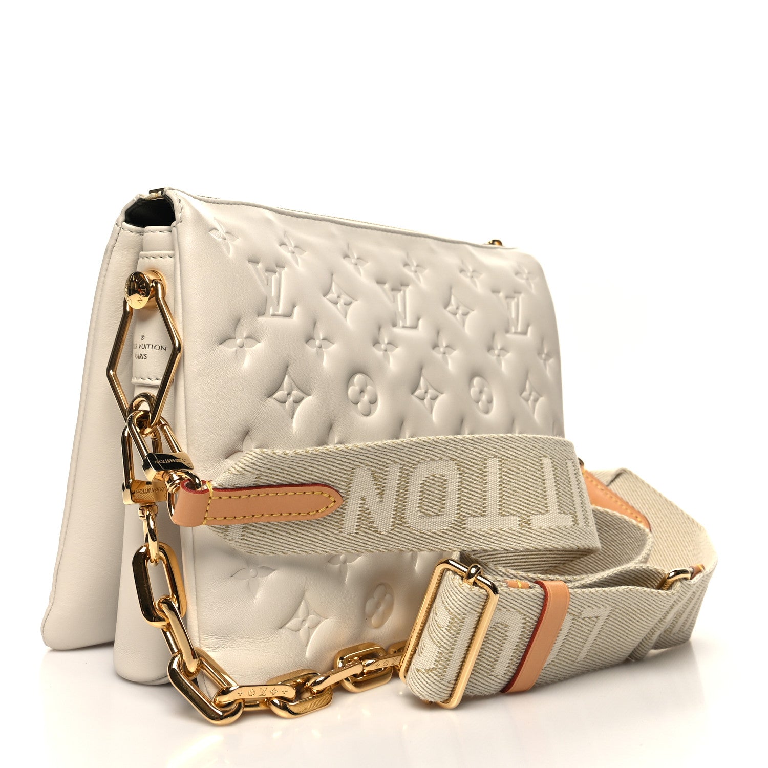Louis Vuitton Lambskin Embossed Monogram Coussin PM Cream 3 of 12