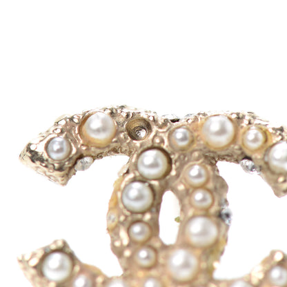 Chanel Pearl Crystal CC Stud Earrings Gold 5 of 5