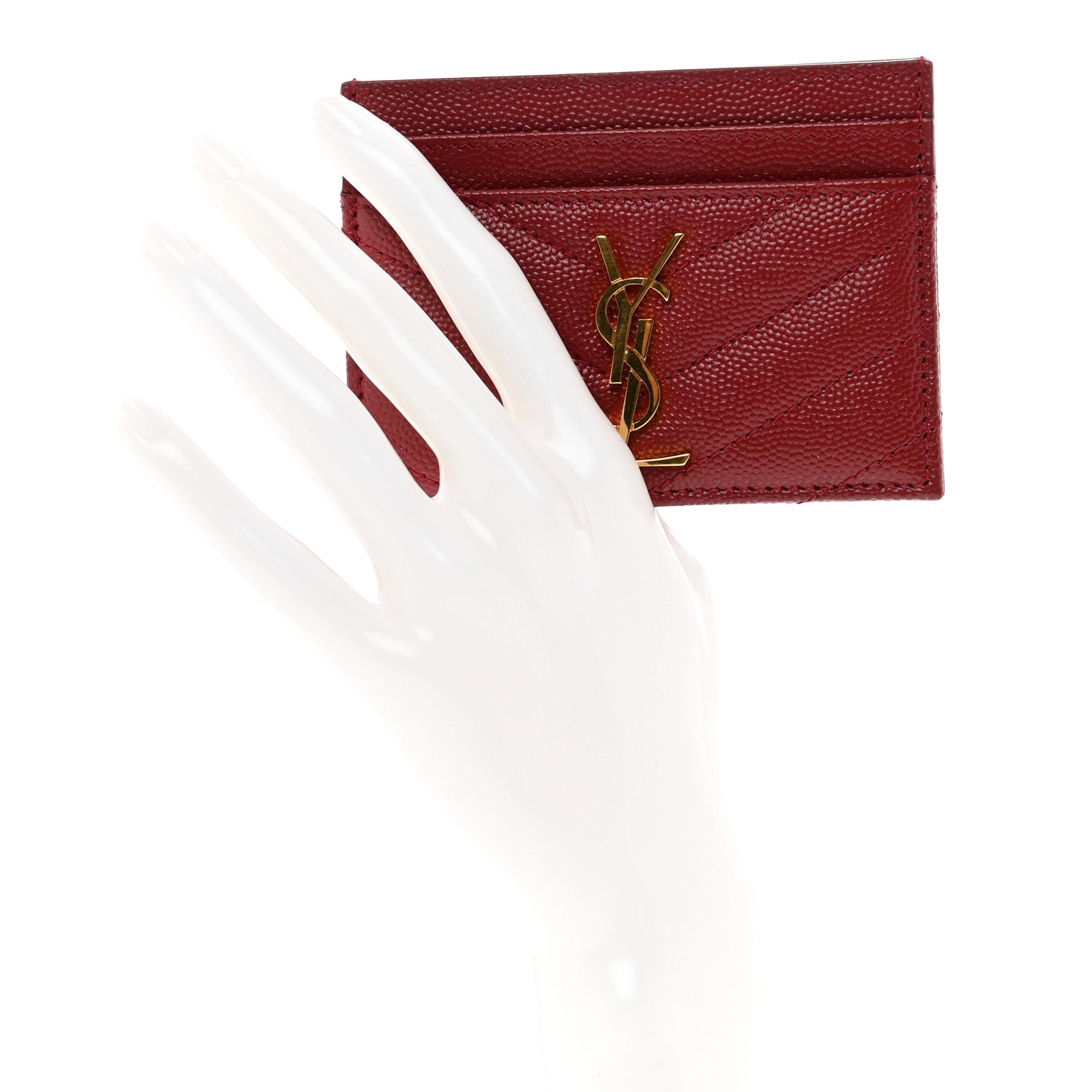 Saint Laurent Grain De Poudre Matelasse Chevron Monogram Credit Card Case Opyum Red 2 of 9