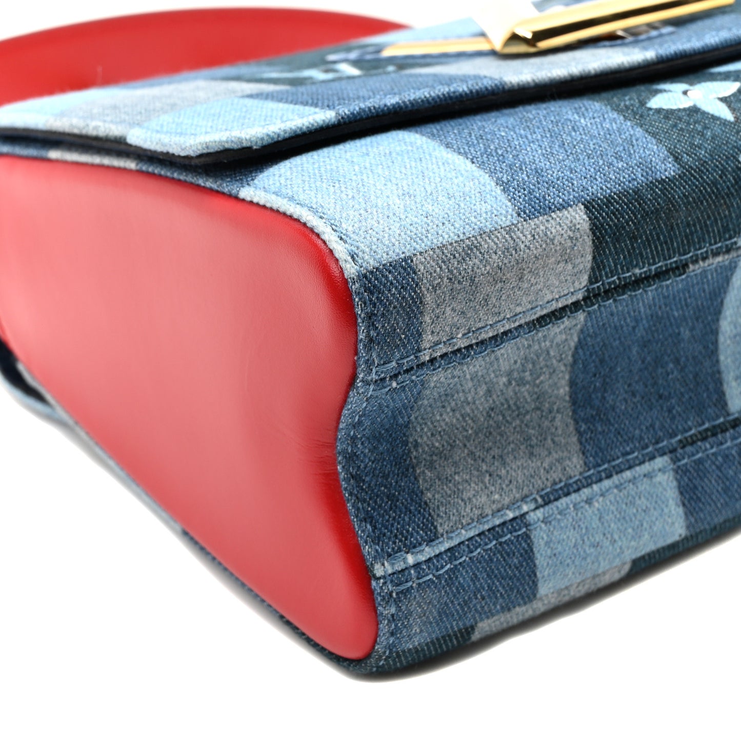 Denim Damier Monogram Twist Shoulder Bag MM Blue Rouge