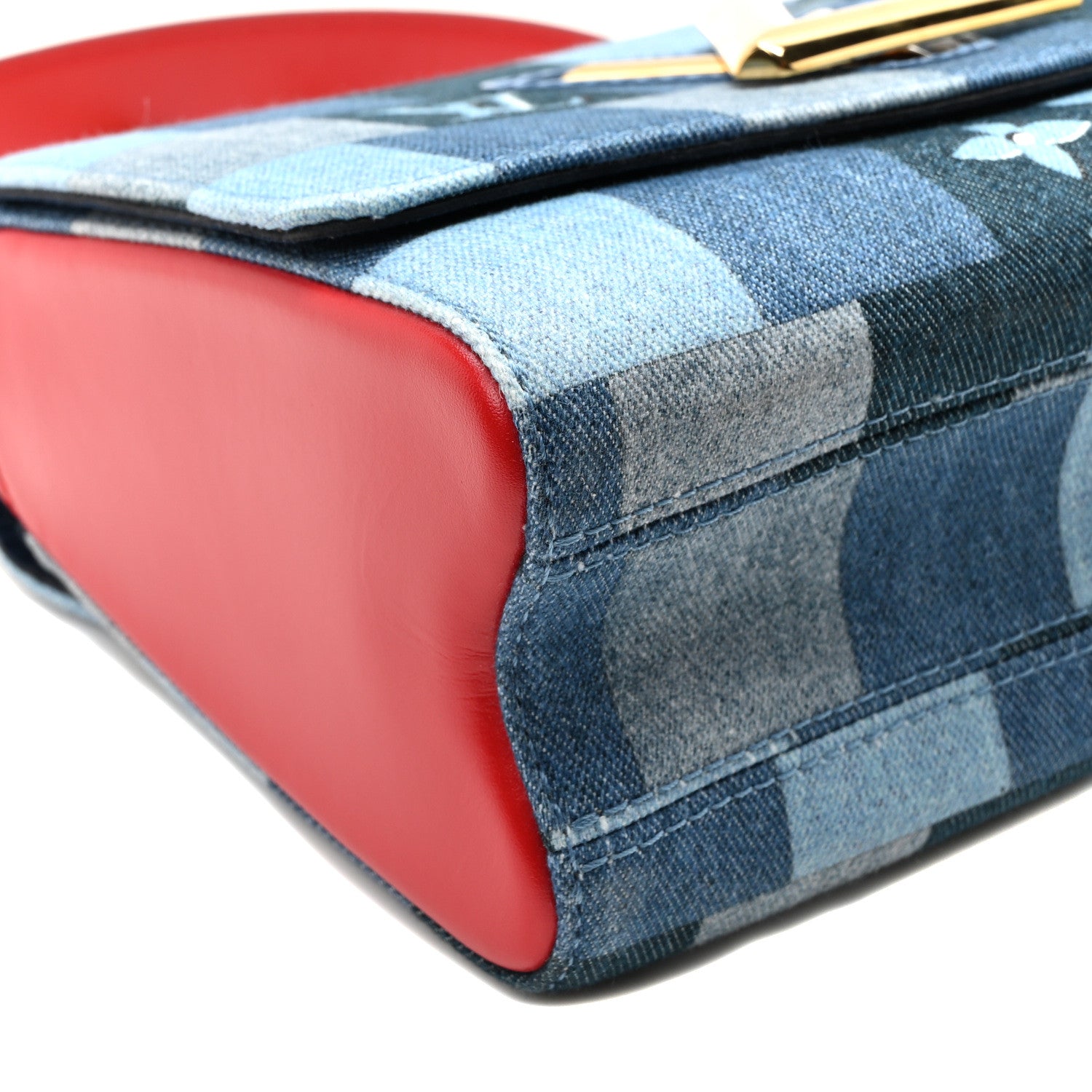 Louis Vuitton Denim Damier Monogram Twist Shoulder Bag MM Blue Rouge 9 of 10