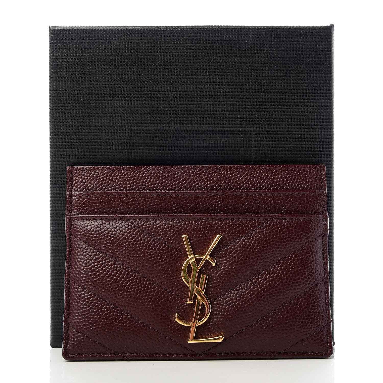 Saint Laurent Grain De Poudre Matelasse Chevron Monogram Credit Card Case Bordeaux 8 of 8