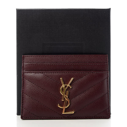 Saint Laurent Grain De Poudre Matelasse Chevron Monogram Credit Card Case Bordeaux 8 of 8
