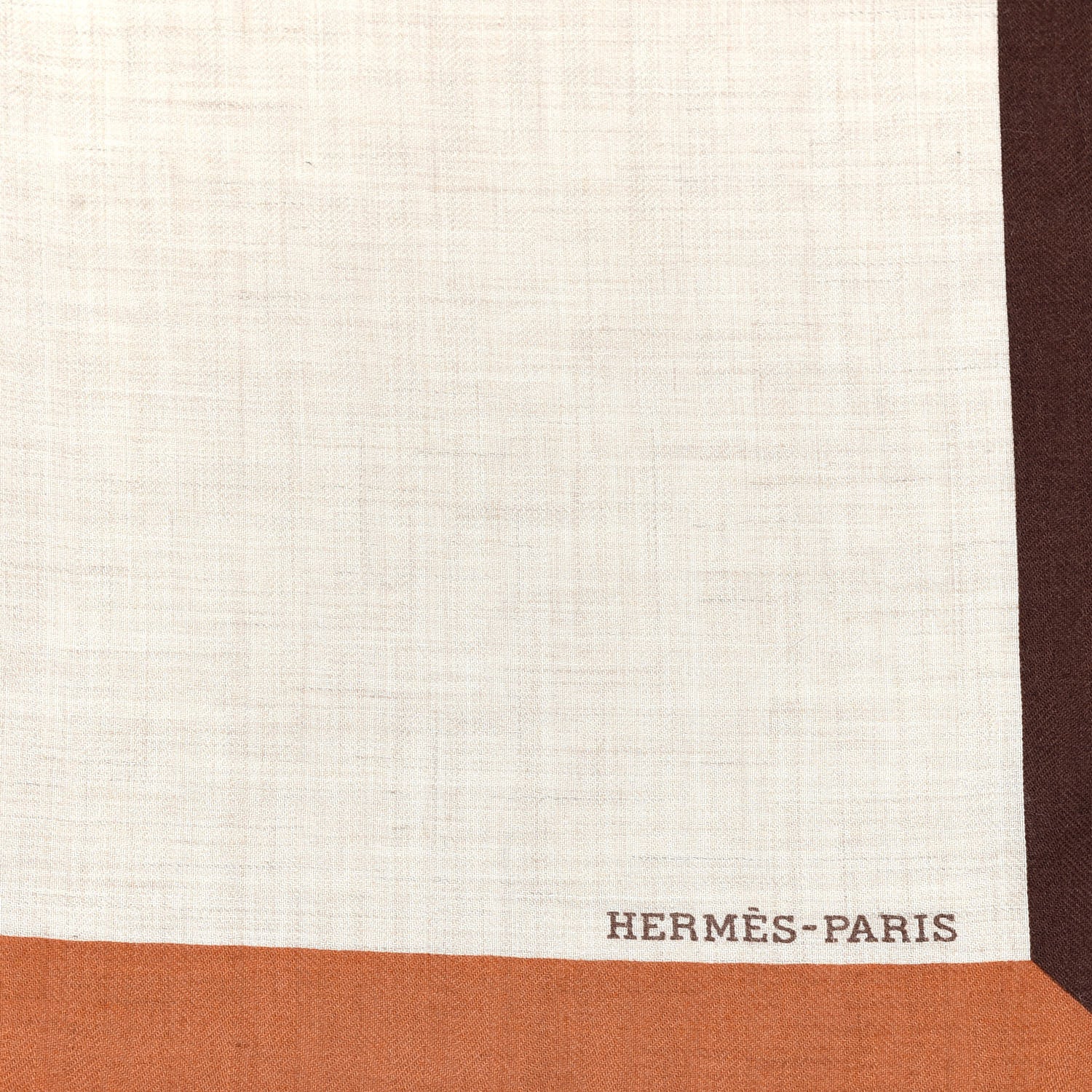 Hermes Cashmere Silk Encadre Blason Scarf 90 Naturel Chocolat Caramel 3 of 4