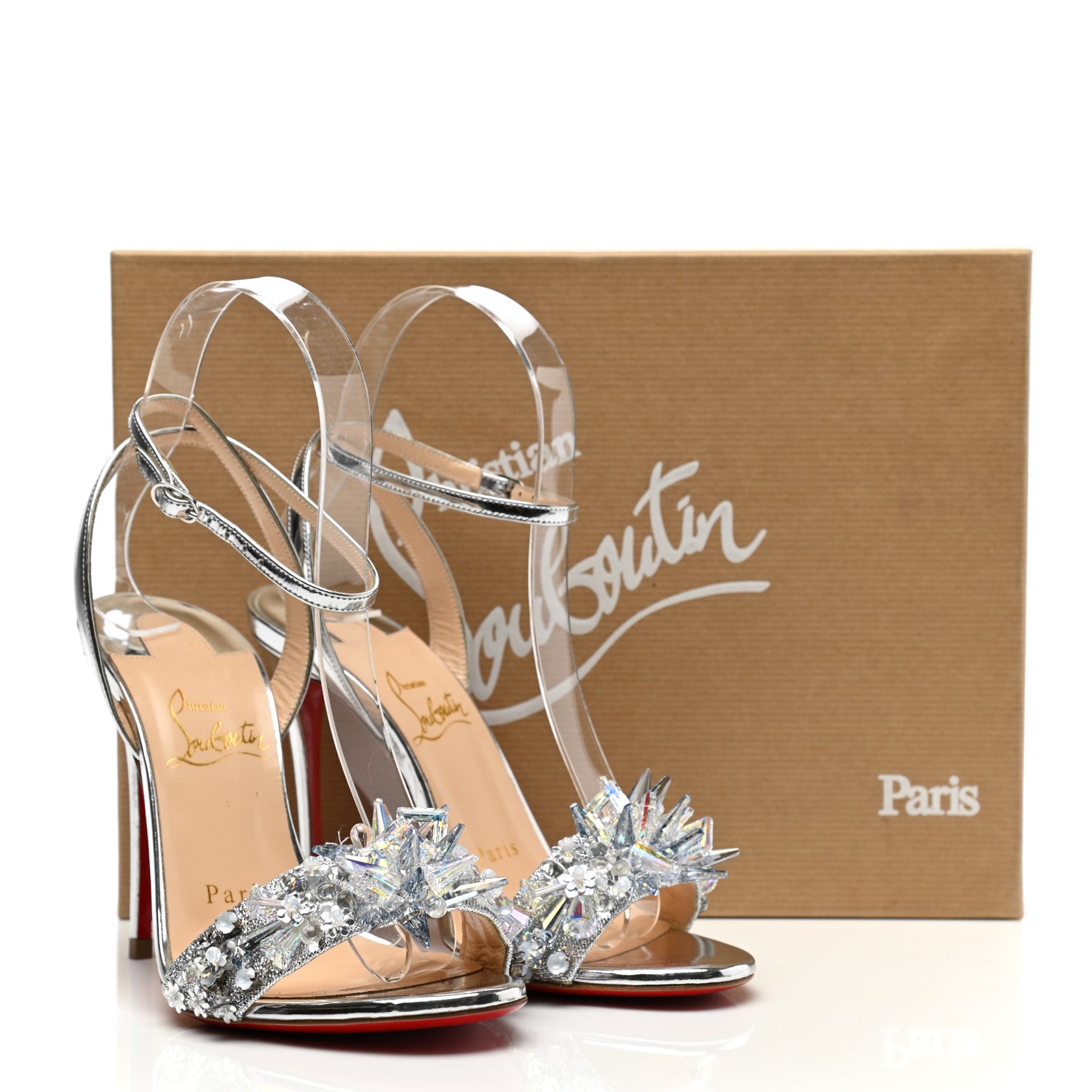 Christian Louboutin Satin Specchino Okydok 100 Ankle Strap Sandals 35 Silver 10 of 10