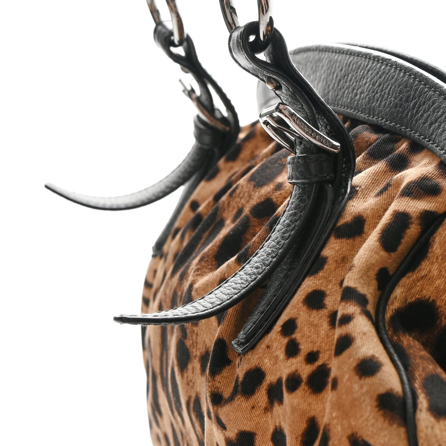 Calfskin Canvas Leopard Print Animalier Shoulder Bag Black