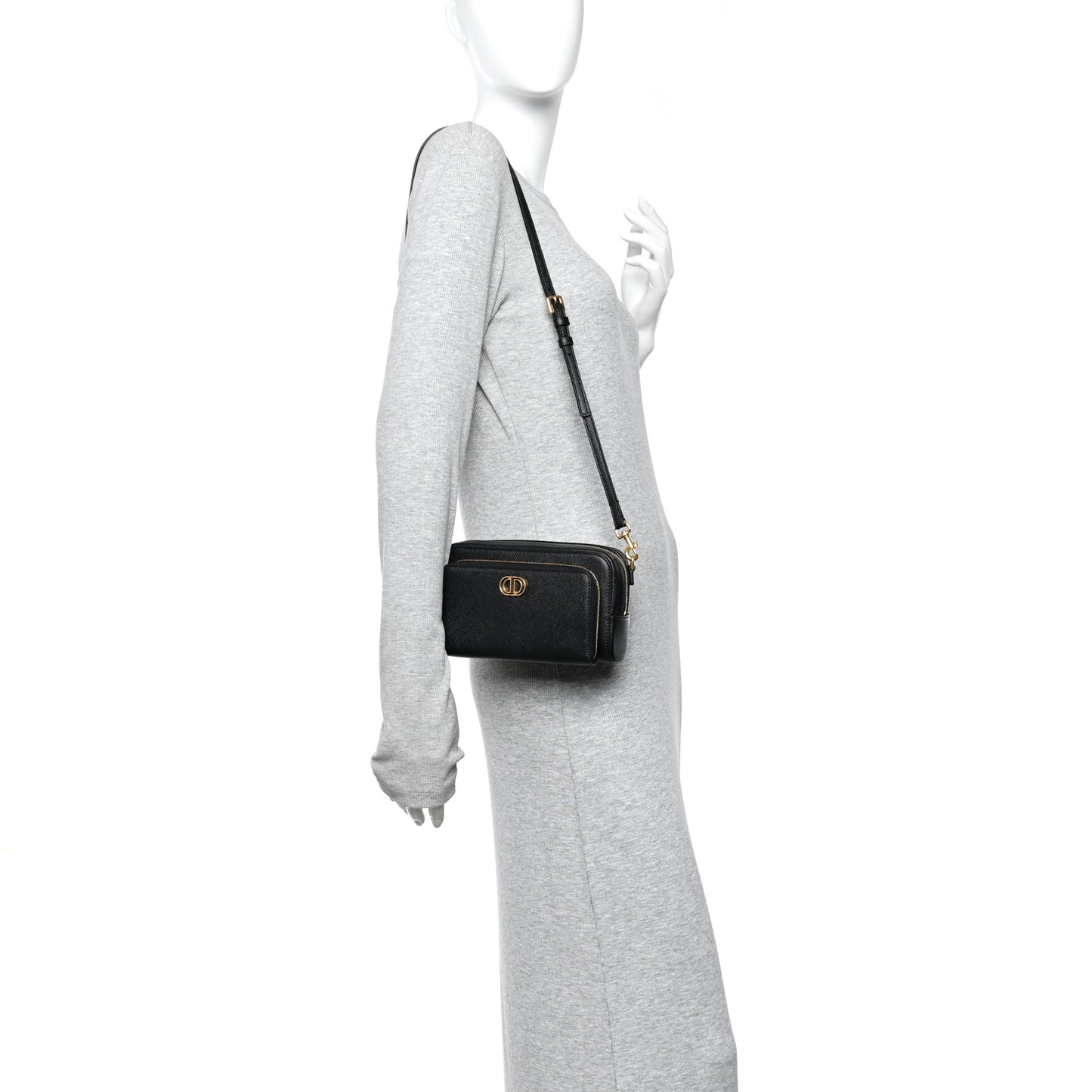 Grained Calfskin Caro Double Pouch Black