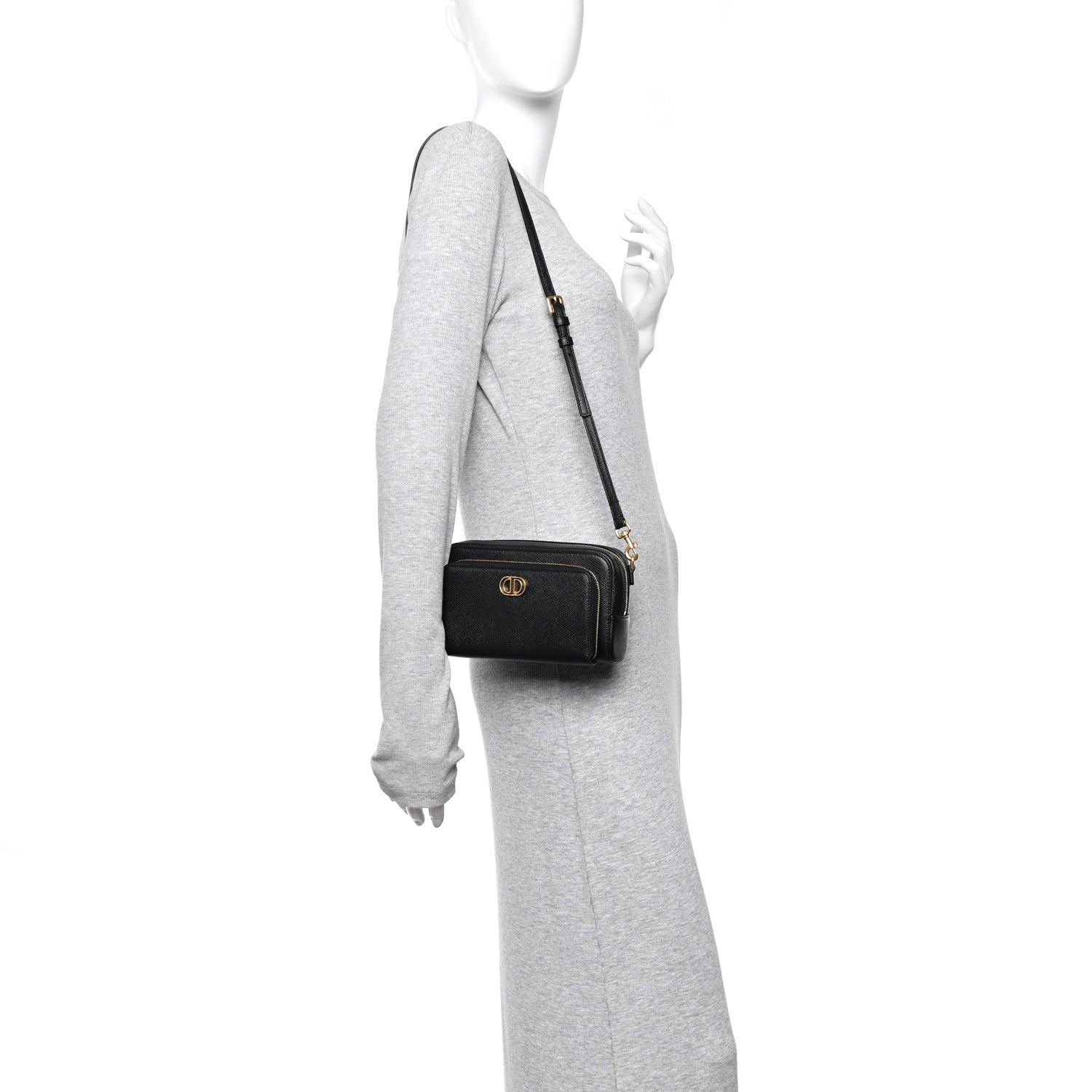 Christian Dior Grained Calfskin Caro Double Pouch Black 2 of 9