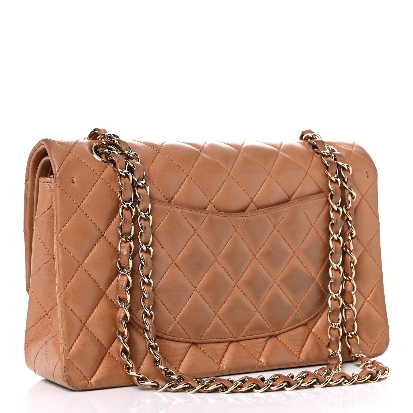 Lambskin Quilted Medium Double Flap Brown