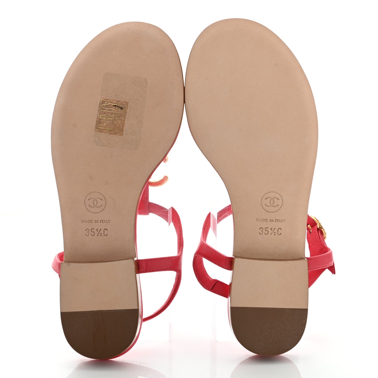 Lambskin CC Logo Thong Sandals 35.5 Red