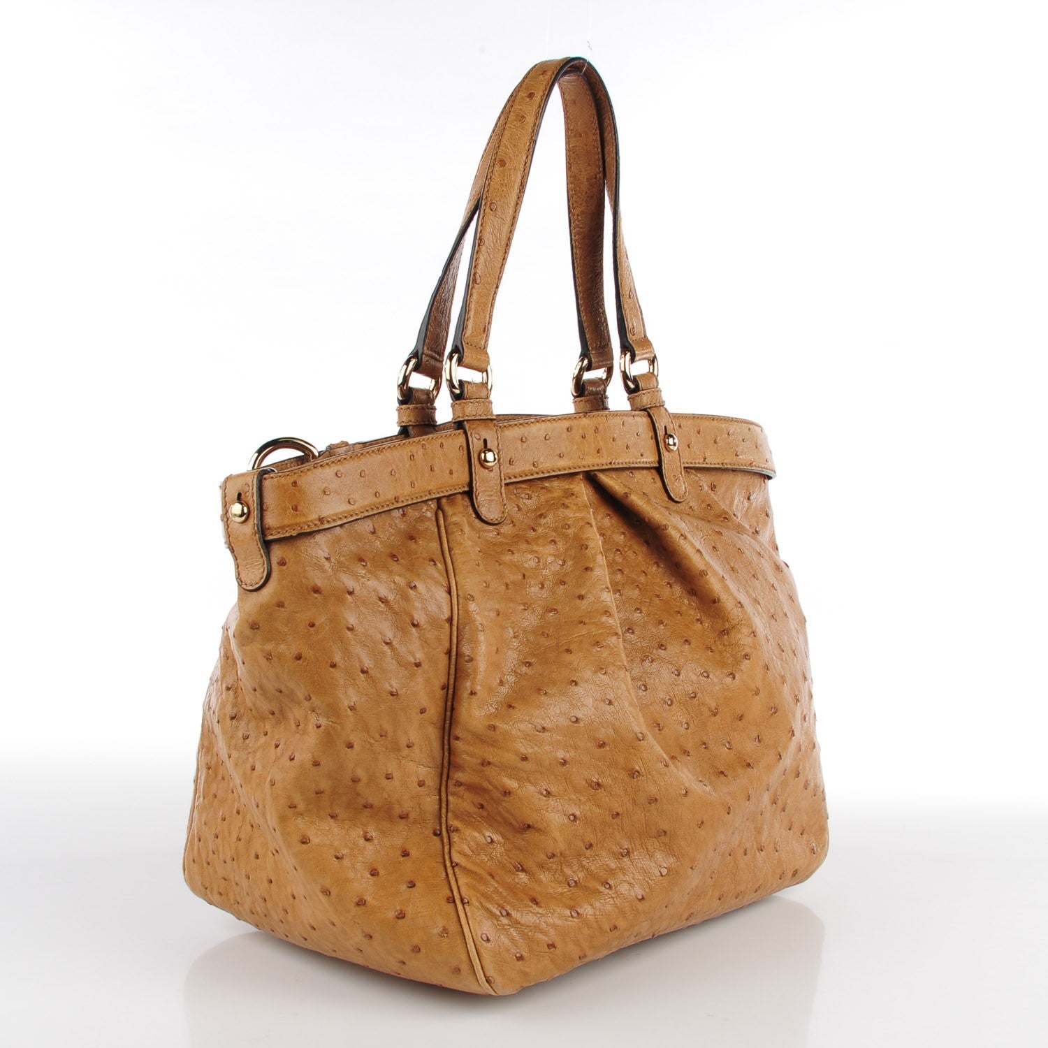 Gucci Ostrich Medium Bamboo Buckle Tote Tan 2 of 9