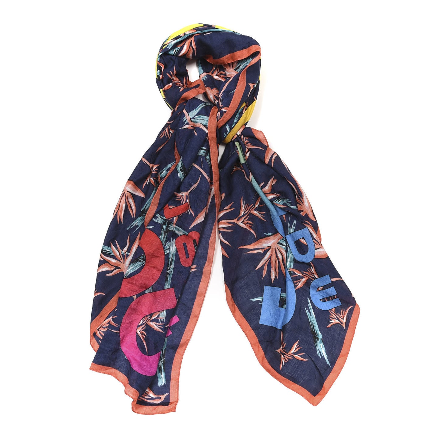 Cashmere Silk Wool Damier Scarf Navy