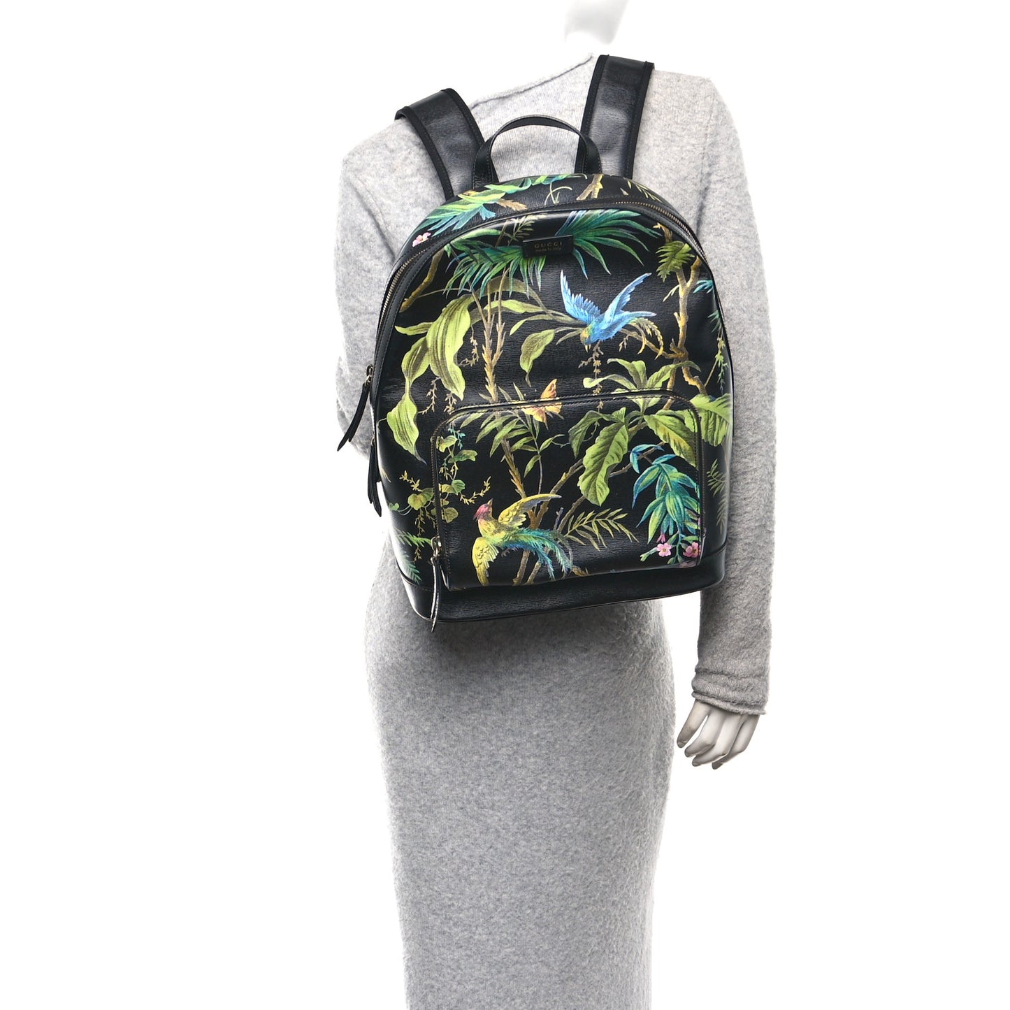 Calfskin Tropical Print Medium Day Backpack Black Multi