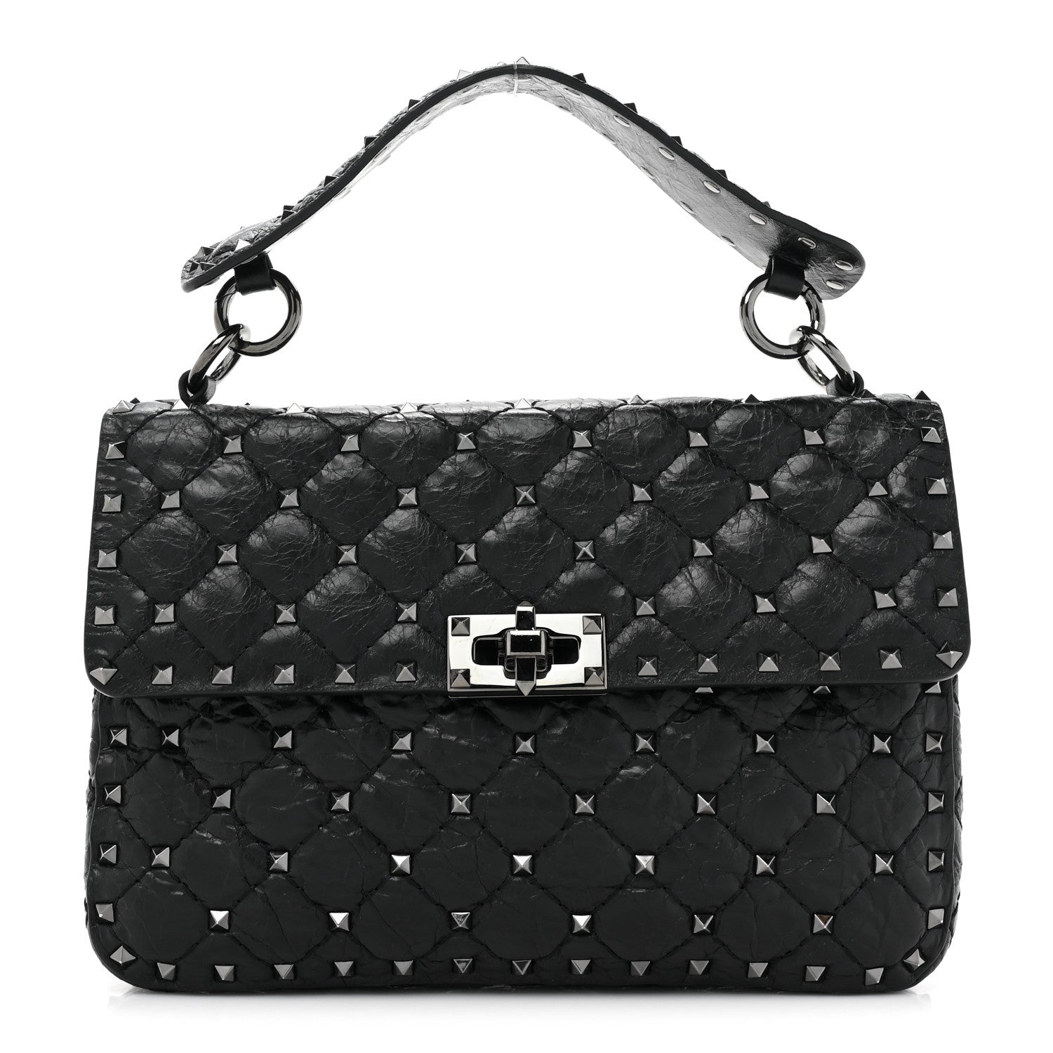 Valentino Garavani Craquele Nappa Medium Rockstud Spike Shoulder Bag Black 1 of 9