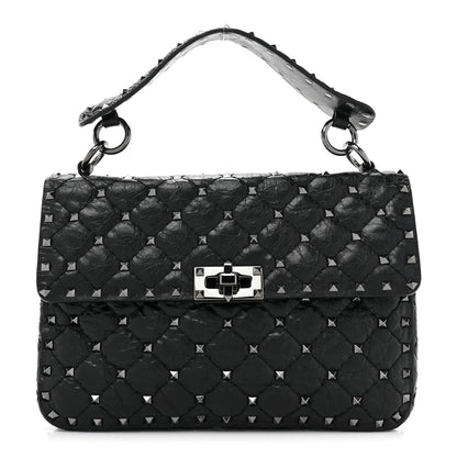 Valentino Garavani Craquele Nappa Medium Rockstud Spike Shoulder Bag Black 1 of 9