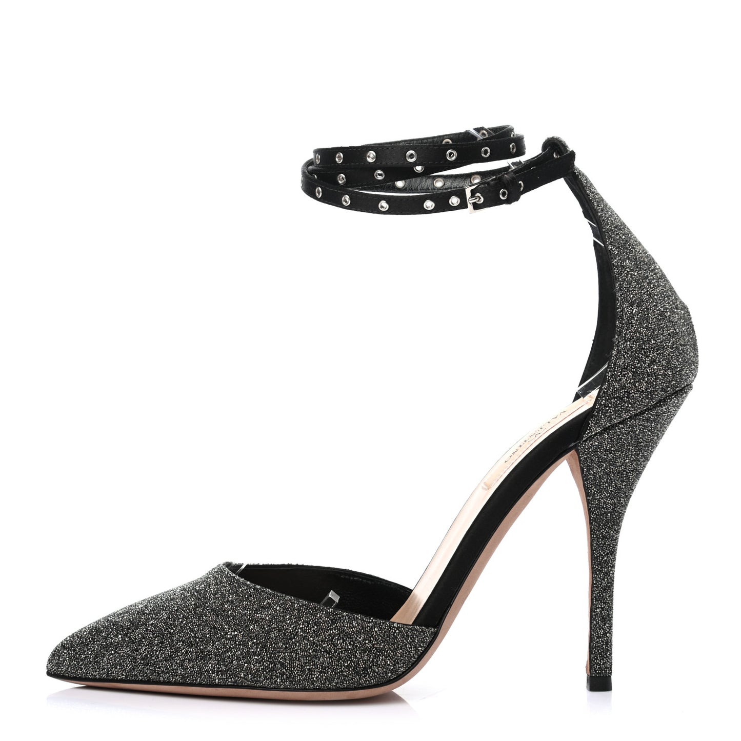 Glitter Calfskin Ankle Strap Pumps 39.5 Black