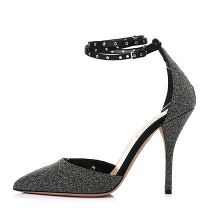 Valentino Garavani Glitter Calfskin Ankle Strap Pumps 39.5 Black 1 of 8