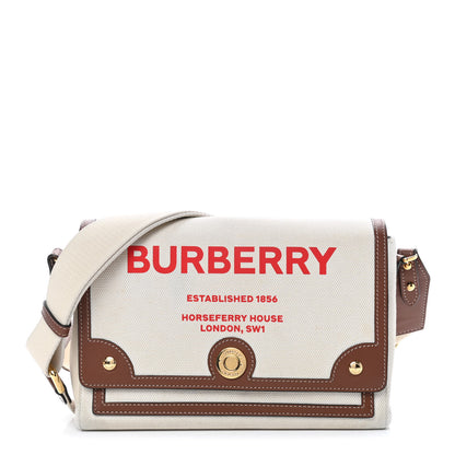 Burberry Canvas Horseferry Print Note Crossbody Bag Natural Tan Fiery Red 1 of 7