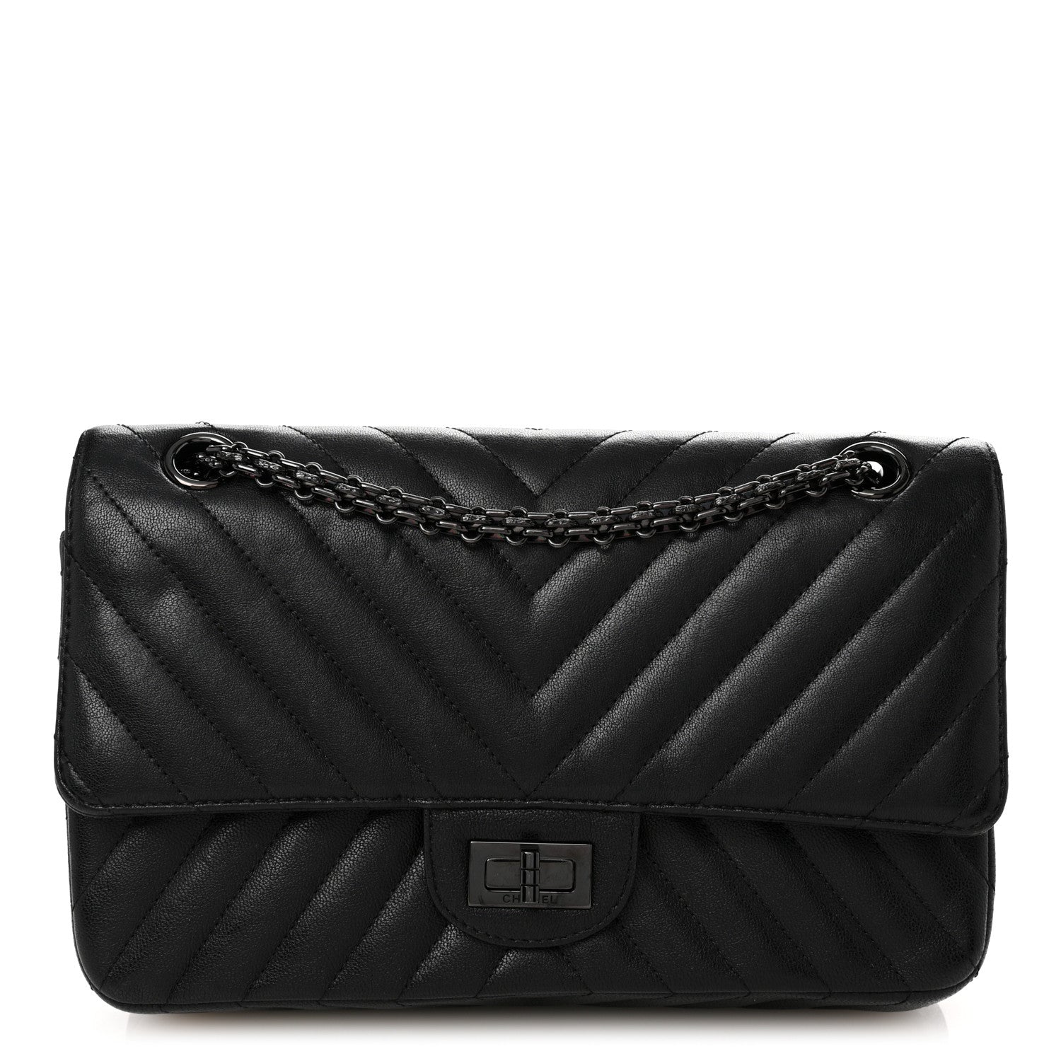 Chanel Sheepskin Chevron Quilted 2.55 Reissue 225 Double Flap So Black 1 of 10