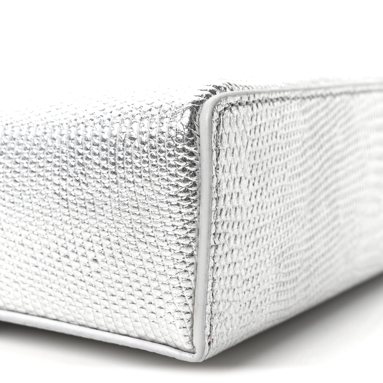 Chanel Lizard Embossed Top Handle Slim Vanity With Chain Silver 9 of 10