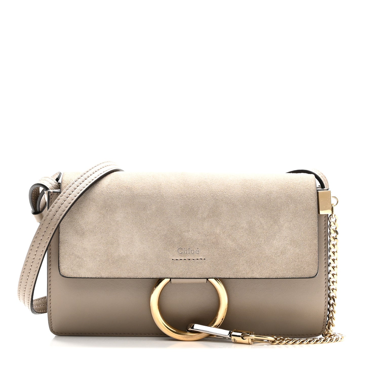 Suede Calfskin Small Faye Shoulder Bag Motty Grey