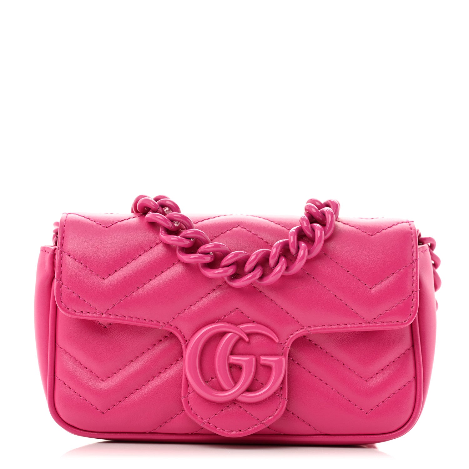 Gucci Calfskin Matelasse Monochrome GG Marmont Chain Belt Bag 80 32 Classic Fuxia 1 of 11