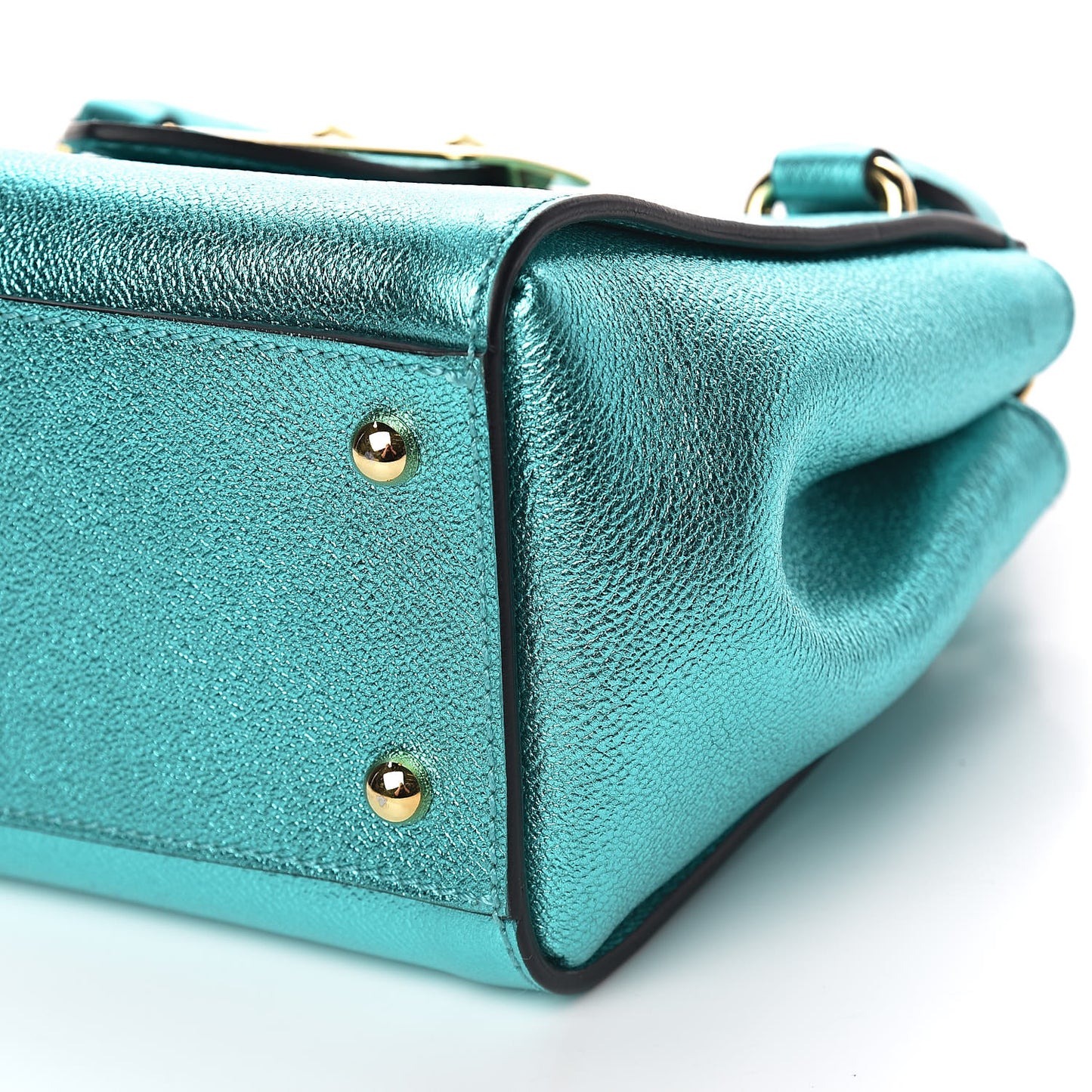 Metallic Soft Grain Calfskin Small Buckle Tote Emerald