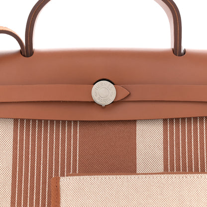 Hermes Vache Hunter Toile H Vibration Herbag Zip Retourne 31 PM Fauve Ecru Beige 8 of 10