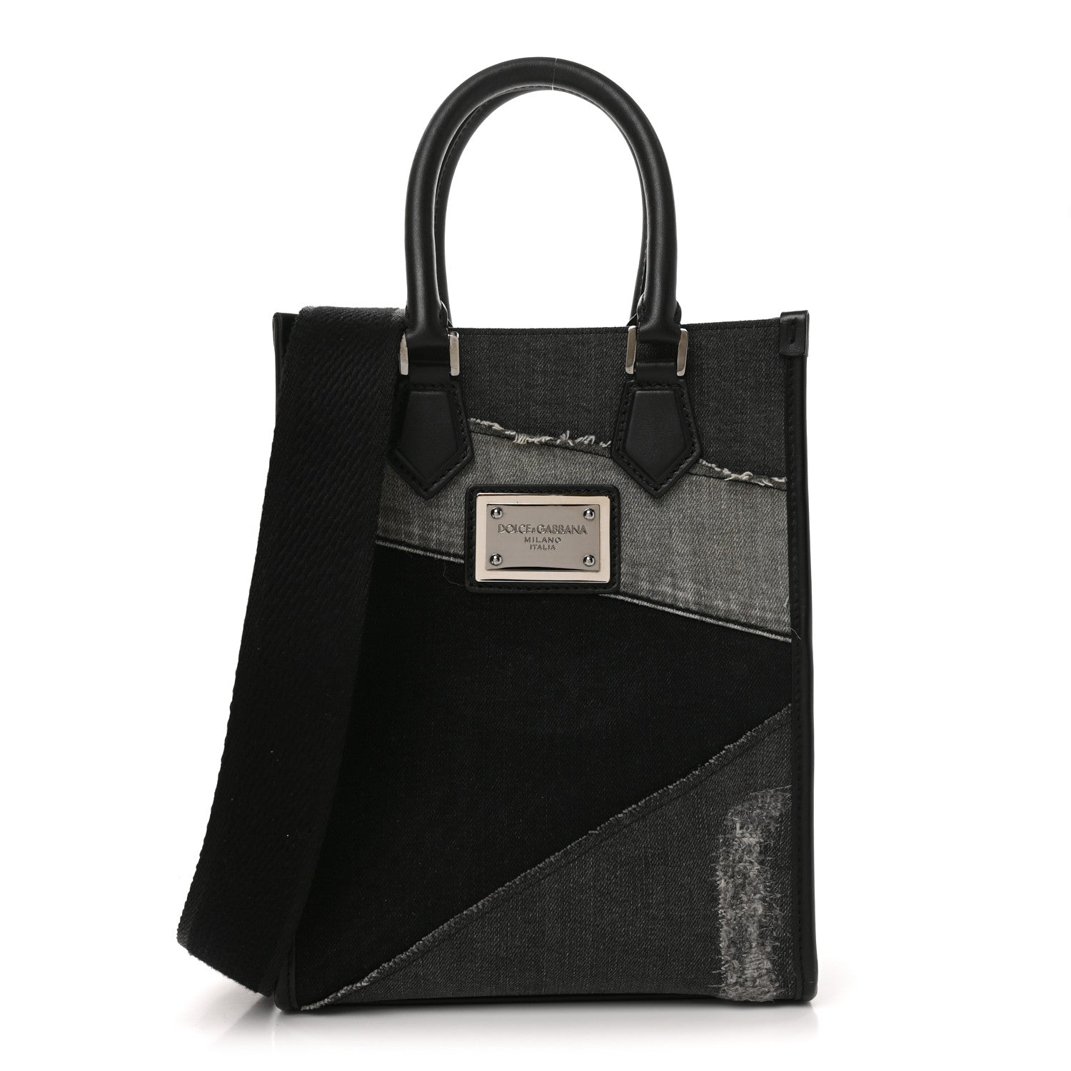 Dolce & Gabbana Denim Patchwork Small Logo Shopper Tote Black 1 of 9