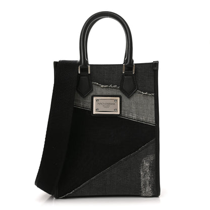 Dolce & Gabbana Denim Patchwork Small Logo Shopper Tote Black 1 of 9