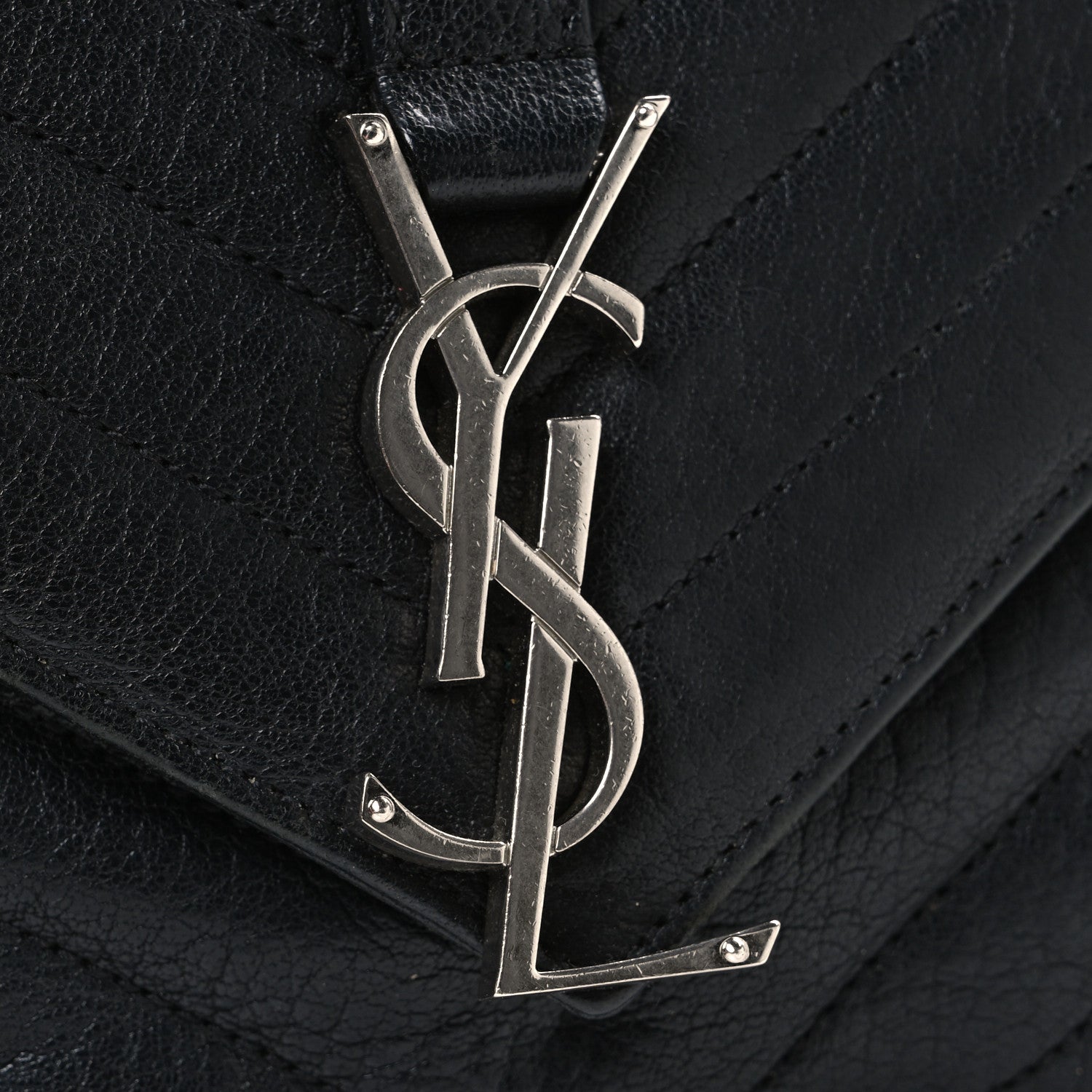 Saint Laurent Grained Calfskin Matelasse Chevron Medium Monogram Chain Bag Black 11 of 11
