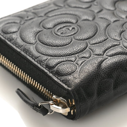 Chanel Caviar Camellia Embossed Large Zip Around Gusset Wallet Black 8 of 10